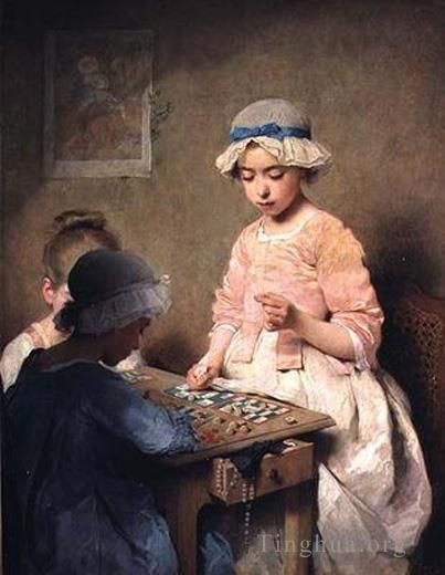 Charles Joshua Chaplin Oil Painting - The game of lotto